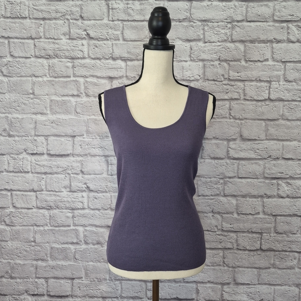 St. John Tank Top Dusty Purple Mauve Scoop Neckline Knit Wool Blend Womens Sz S - Picture 2 of 8
